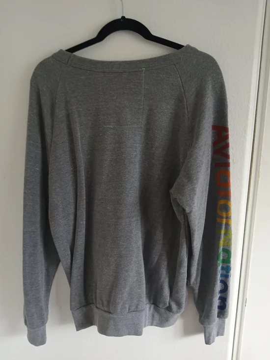 Aviator Nation Gray Crewneck Sweatshirt with Rainbow Surf Logo - Picture 2 of 3